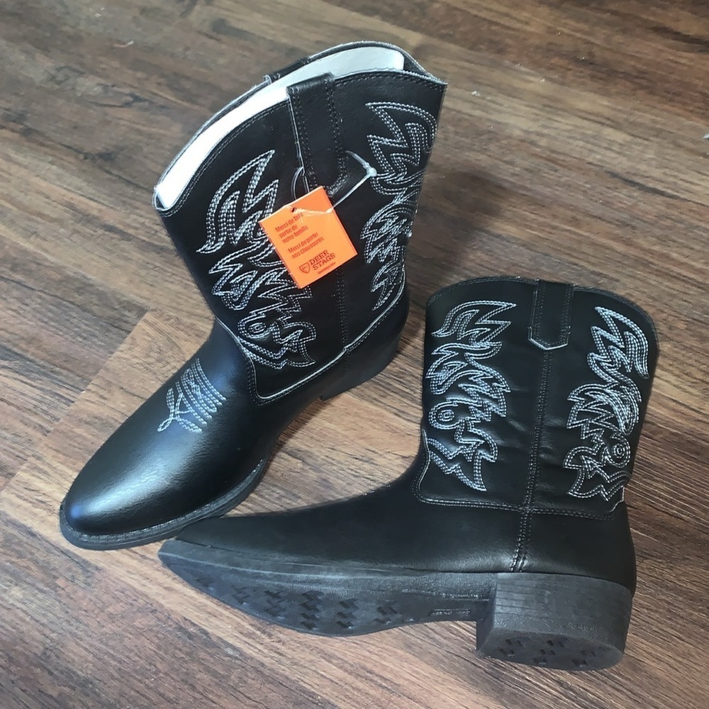New Deer Stags Ranch Western‎ boots black, size 5M new with box - Picture 3 of 6